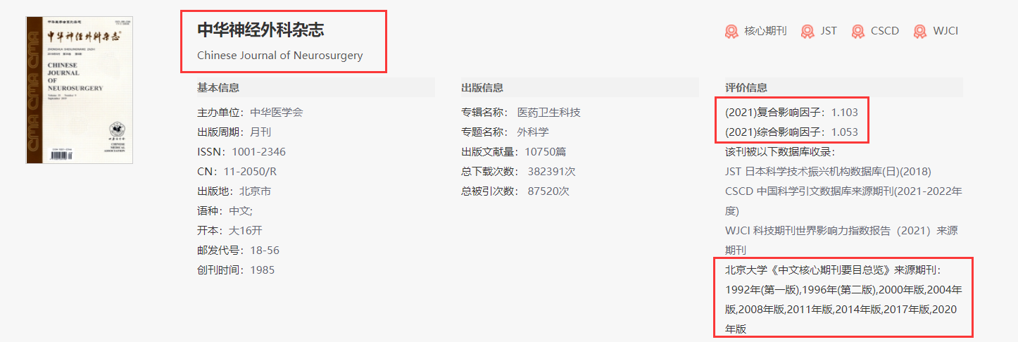 《中华神经外科杂志》适合投稿吗？能用来晋升吗？91学术